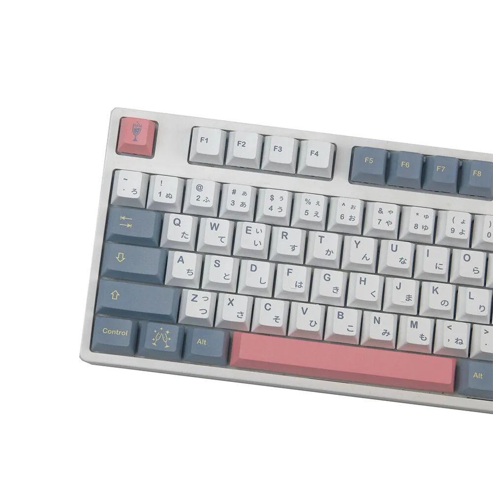 134 Keys Pink&Gray Keycap Set Cherry Profile PBT Sublimation Custom Japanese Keycaps for Mechanical Keyboards