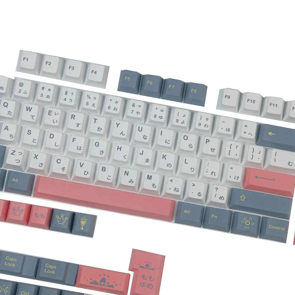 134 Keys Pink&Gray Keycap Set Cherry Profile PBT Sublimation Custom Japanese Keycaps for Mechanical Keyboards