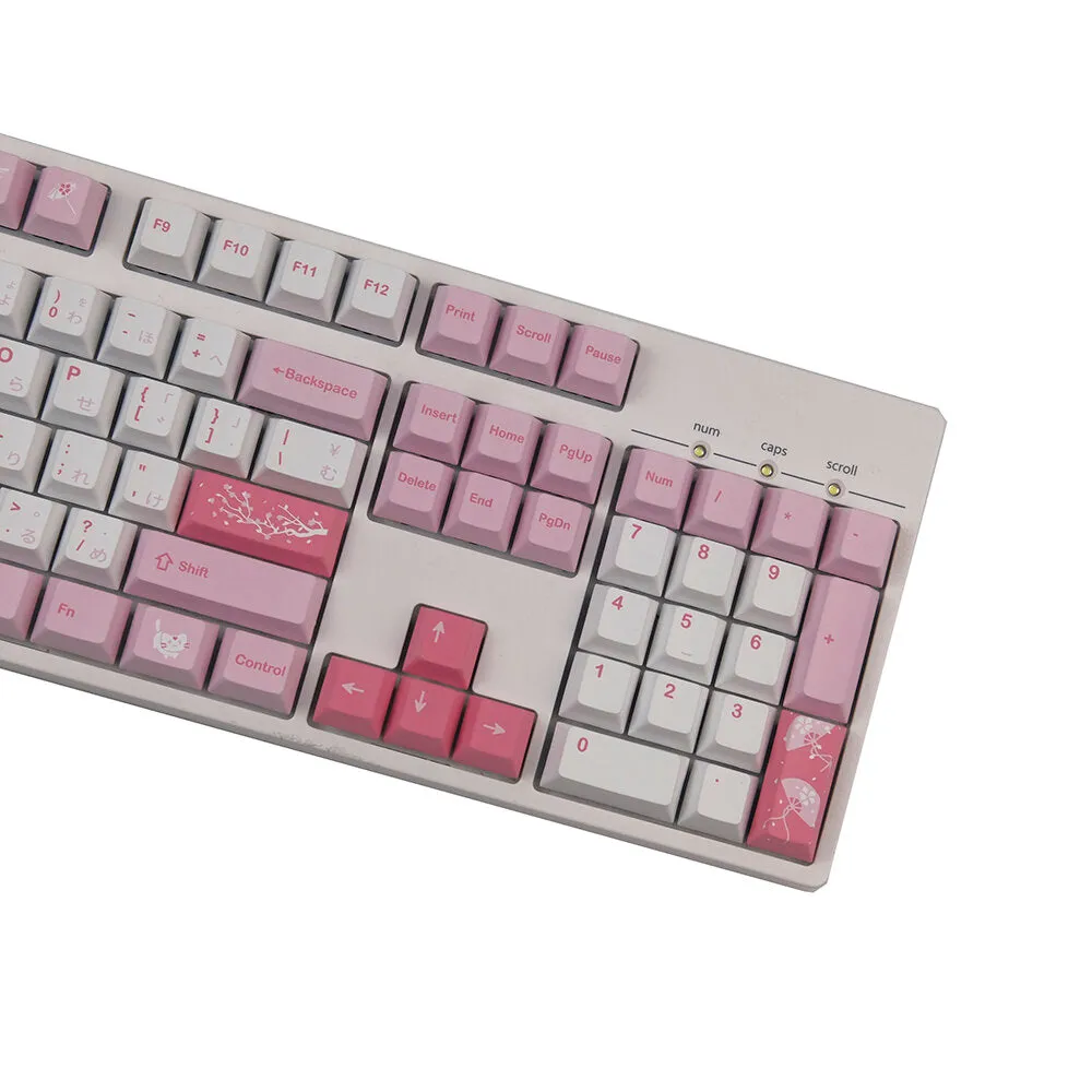 141 Keys Pink Cat Keycap Set Cherry Profile PBT Sublimation Japanese Custom Keycaps for Mechanical Keyboards