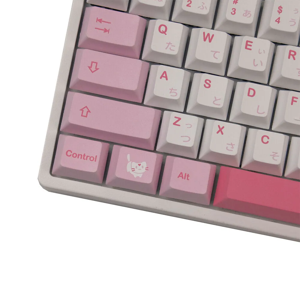 141 Keys Pink Cat Keycap Set Cherry Profile PBT Sublimation Japanese Custom Keycaps for Mechanical Keyboards