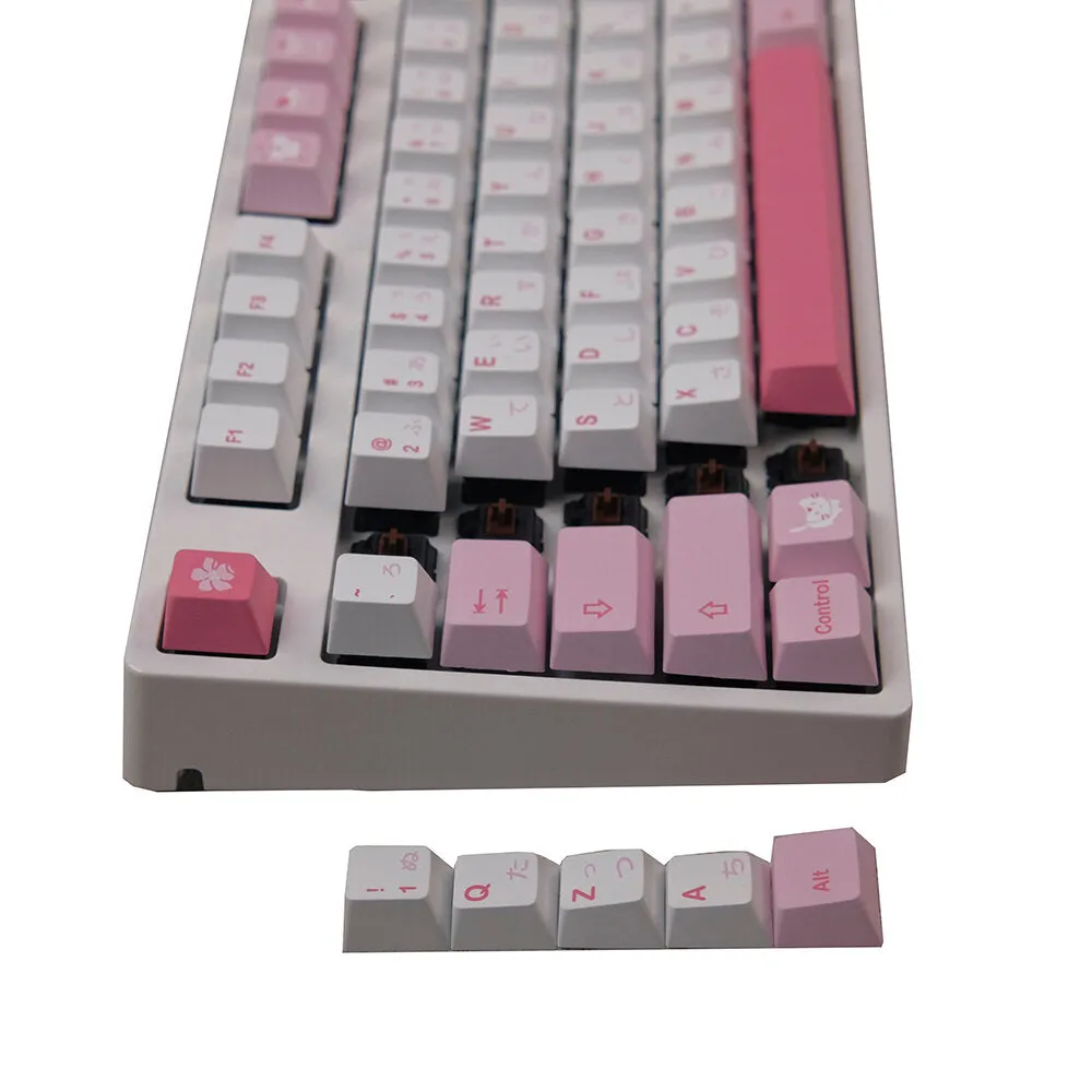 141 Keys Pink Cat Keycap Set Cherry Profile PBT Sublimation Japanese Custom Keycaps for Mechanical Keyboards