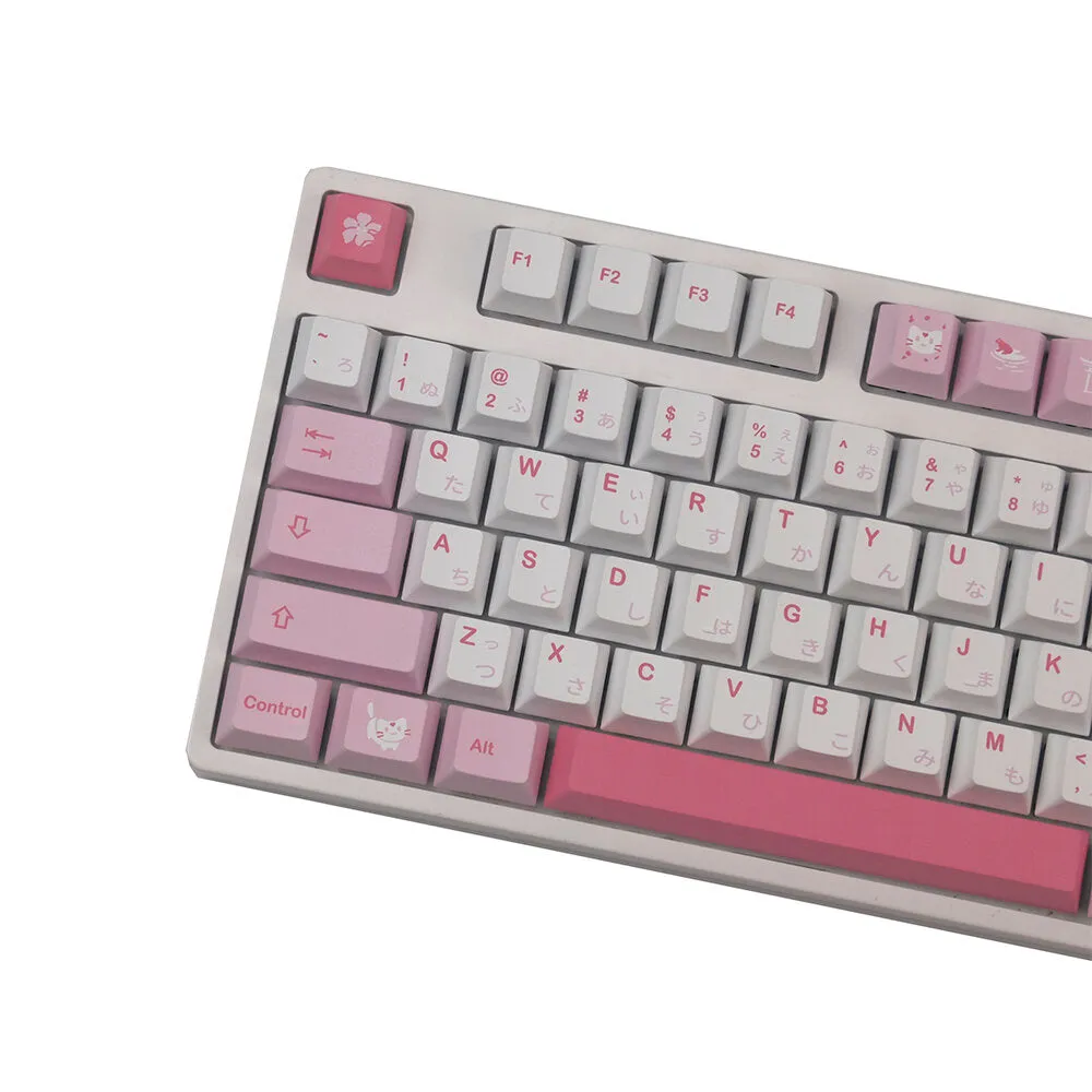 141 Keys Pink Cat Keycap Set Cherry Profile PBT Sublimation Japanese Custom Keycaps for Mechanical Keyboards