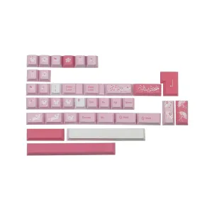 141 Keys Pink Cat Keycap Set Cherry Profile PBT Sublimation Japanese Custom Keycaps for Mechanical Keyboards