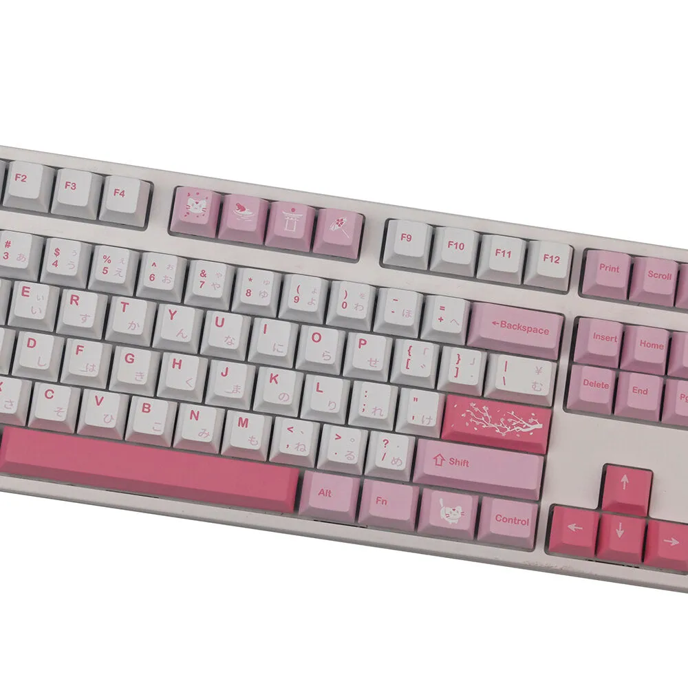 141 Keys Pink Cat Keycap Set Cherry Profile PBT Sublimation Japanese Custom Keycaps for Mechanical Keyboards