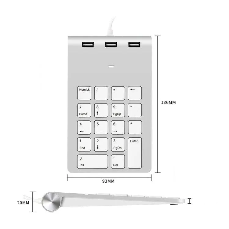 18-Key USB 2.0 Financial Numeric Keypad with Multi-Function Hub and Card Reader