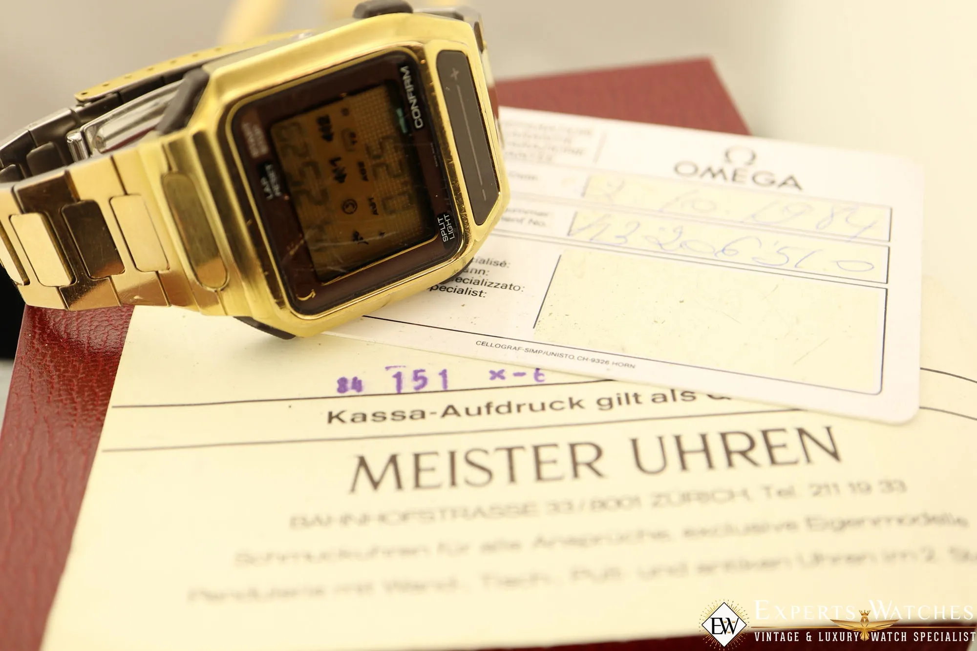 1984 Omega SeaMaster Chronograph SensorQuartz Box Papers Gold Digital LCD Watch