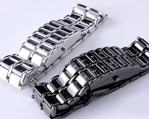 2 Pcs Men Carbonized Steel Binary LED Quartz Movement Wrist Watch