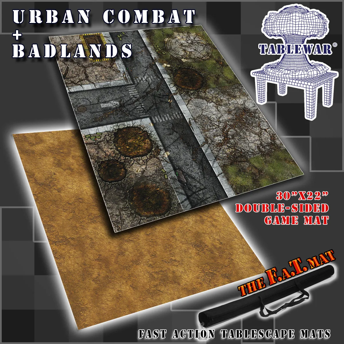 30x22" Dbl Sided 'Urban Combat'   'Badlands' F.A.T. Mat Gaming Mat