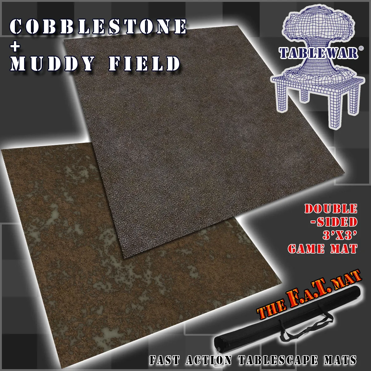 3x3' Dbl Sided 'Cobblestone   Muddy Field' F.A.T. Mat Gaming Mat