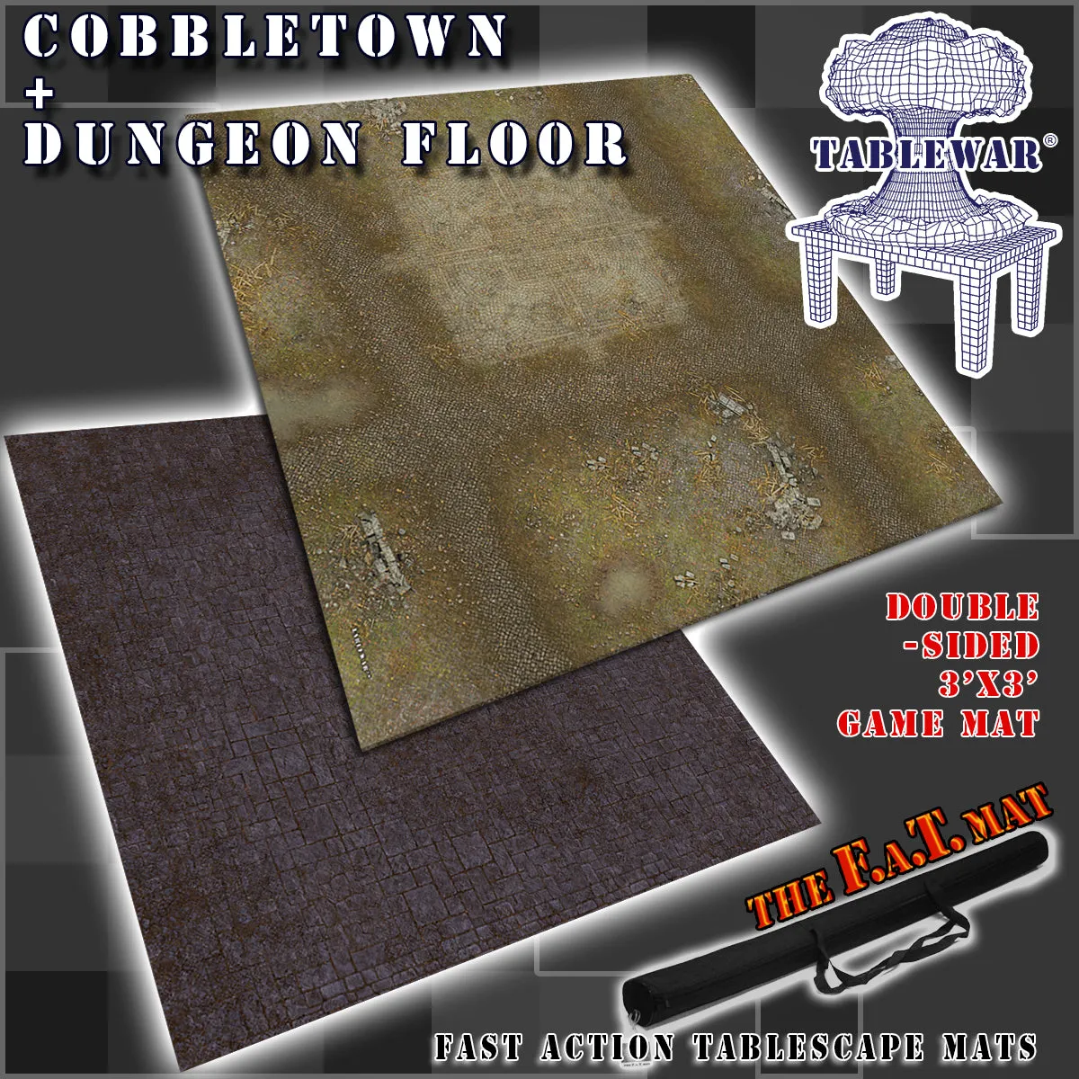 3x3' Dbl Sided 'Cobbletown   Dungeon Floor' F.A.T. Mat Gaming Mat