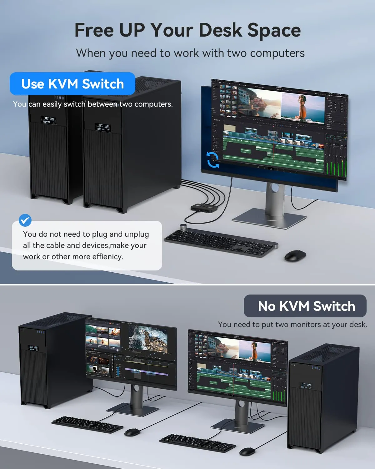 ABLEWE KVM Switch, Aluminum KVM Switch HDMI,USB Switch for 2 Computers Sharing Mouse Keyboard Printer to One HD Monitor, Support 4K@60Hz,2 HDMI Cables and 2 USB Cables Included(Black)