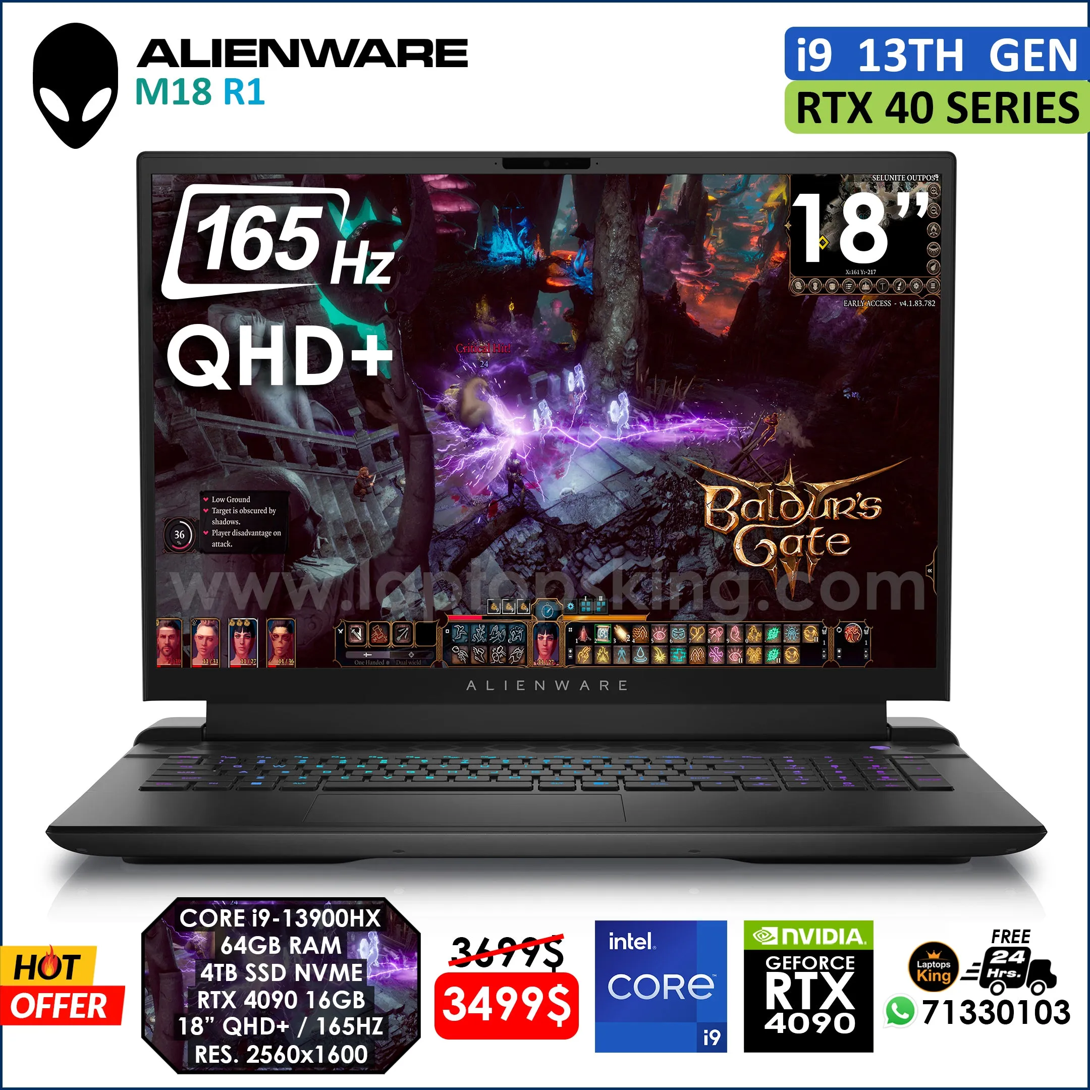 Alienware M18 R1 Core i9-13900hx Rtx 4090 18" 165hz Qhd  Gaming Laptop (New OB)