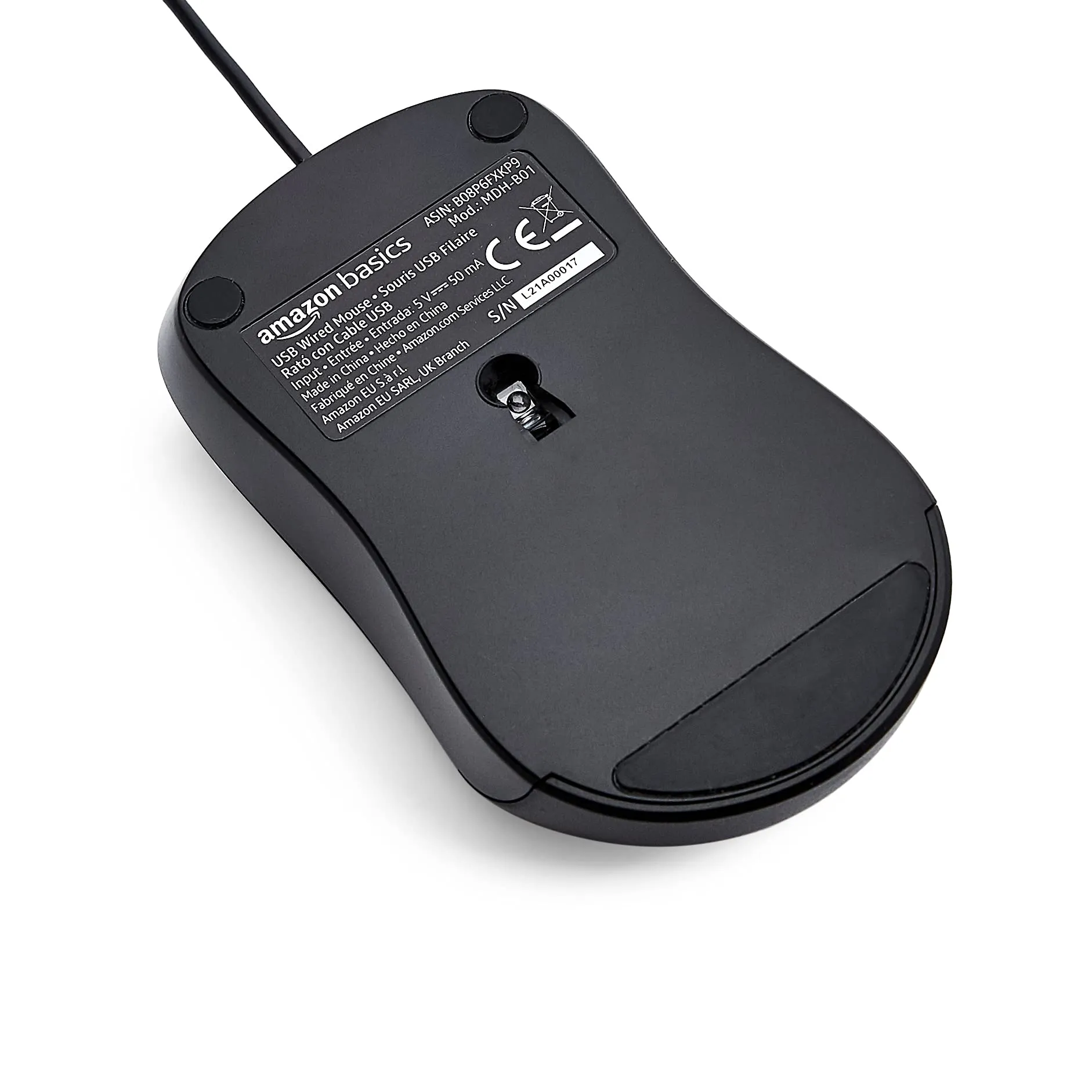 Amazon Basics 3-Button USB Wired Mouse - Standard, Black