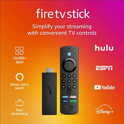 Amazon Fire TV Stick with Alexa Voice Remote (includes TV controls), free & live TV without cable or satellite, HD streaming device