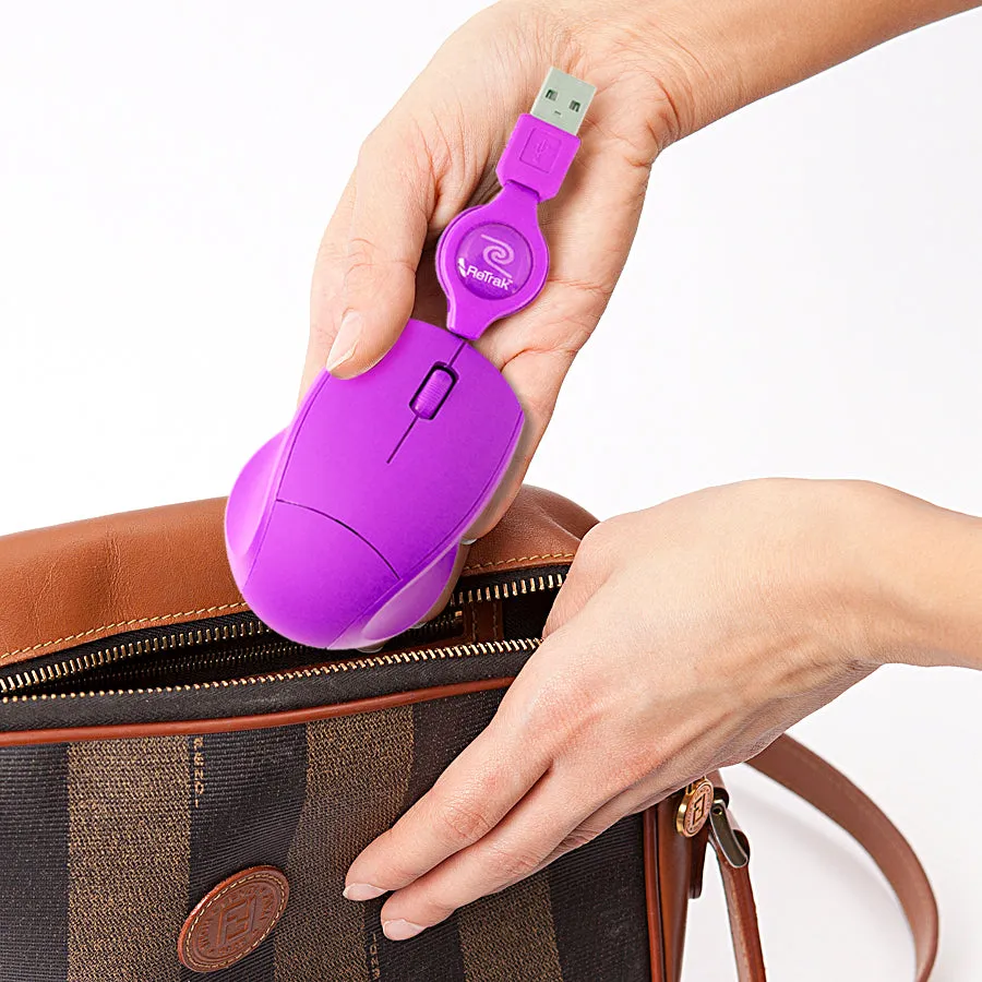 Basic Optical Mouse | Retractable Mouse Cord | Purple