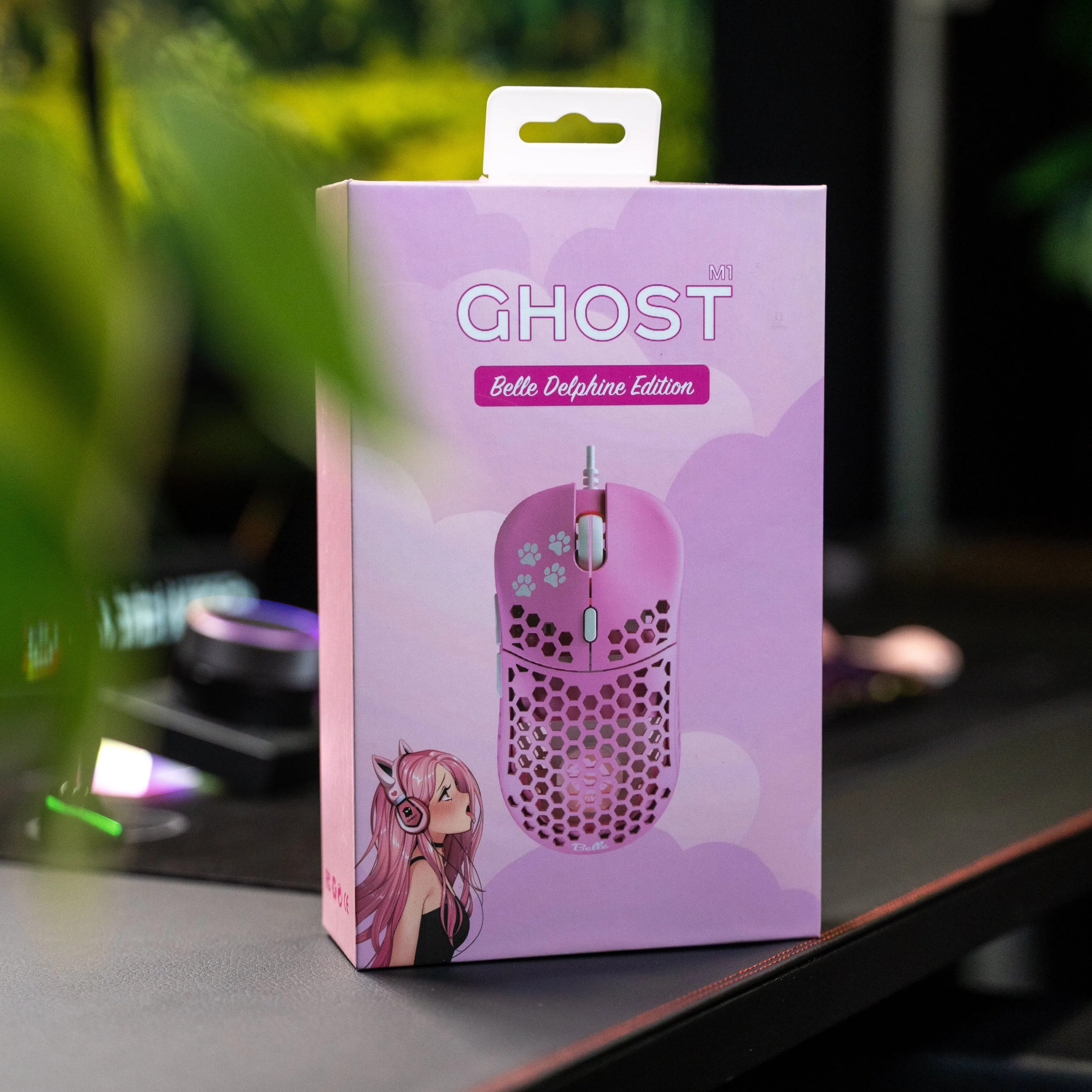 Belle Delphine X Ghost M1 UltraLight Gaming Mouse - Kitty Pink