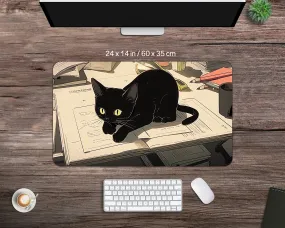 Black Cat Desk mat - Cute mousepad - Anime Aesthetic Mouse pad - Versatile Desk Mat - High-quality, Multipurpose - Gaming Desk Mat