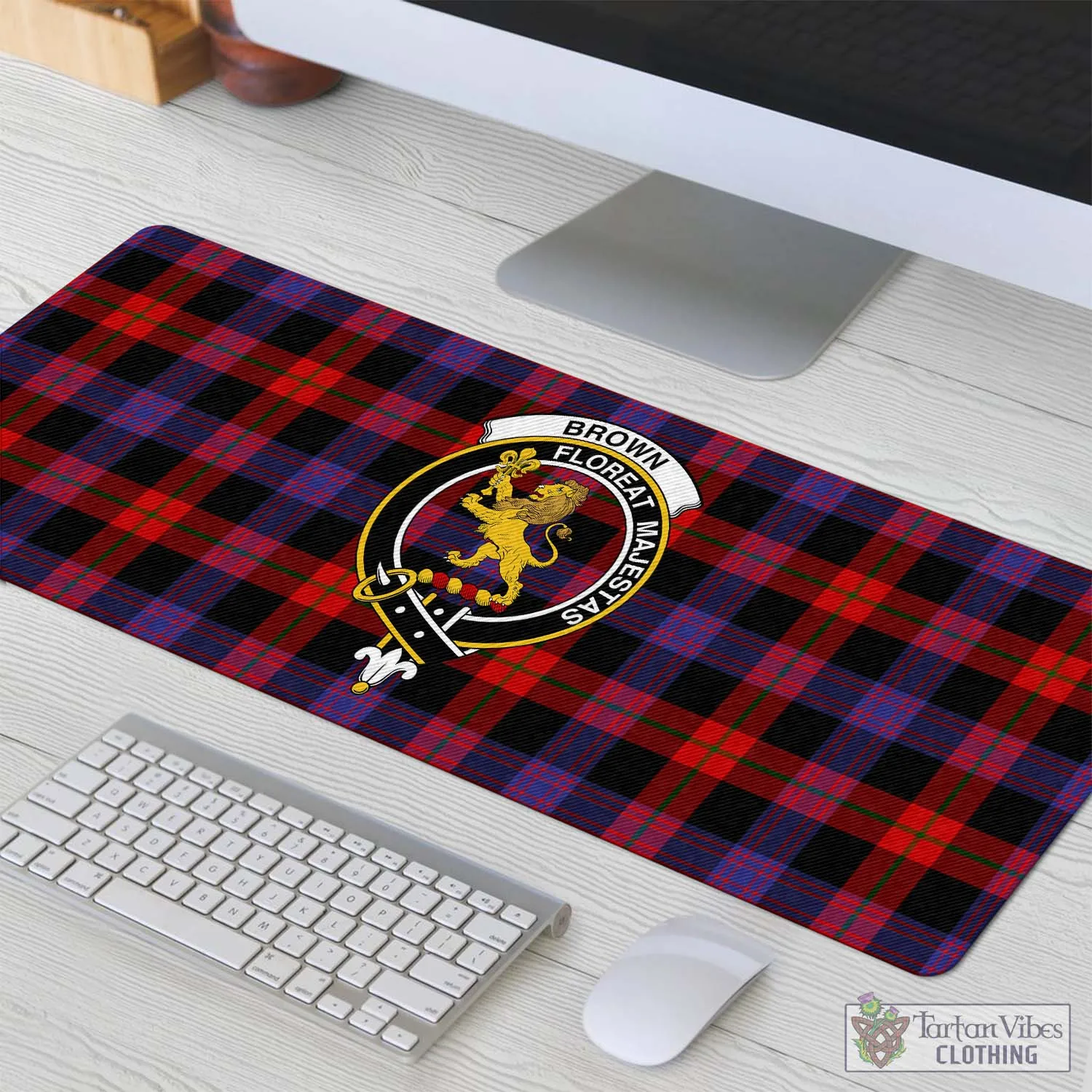 Brown (Broun) Tartan Mouse Pad with Family Crest