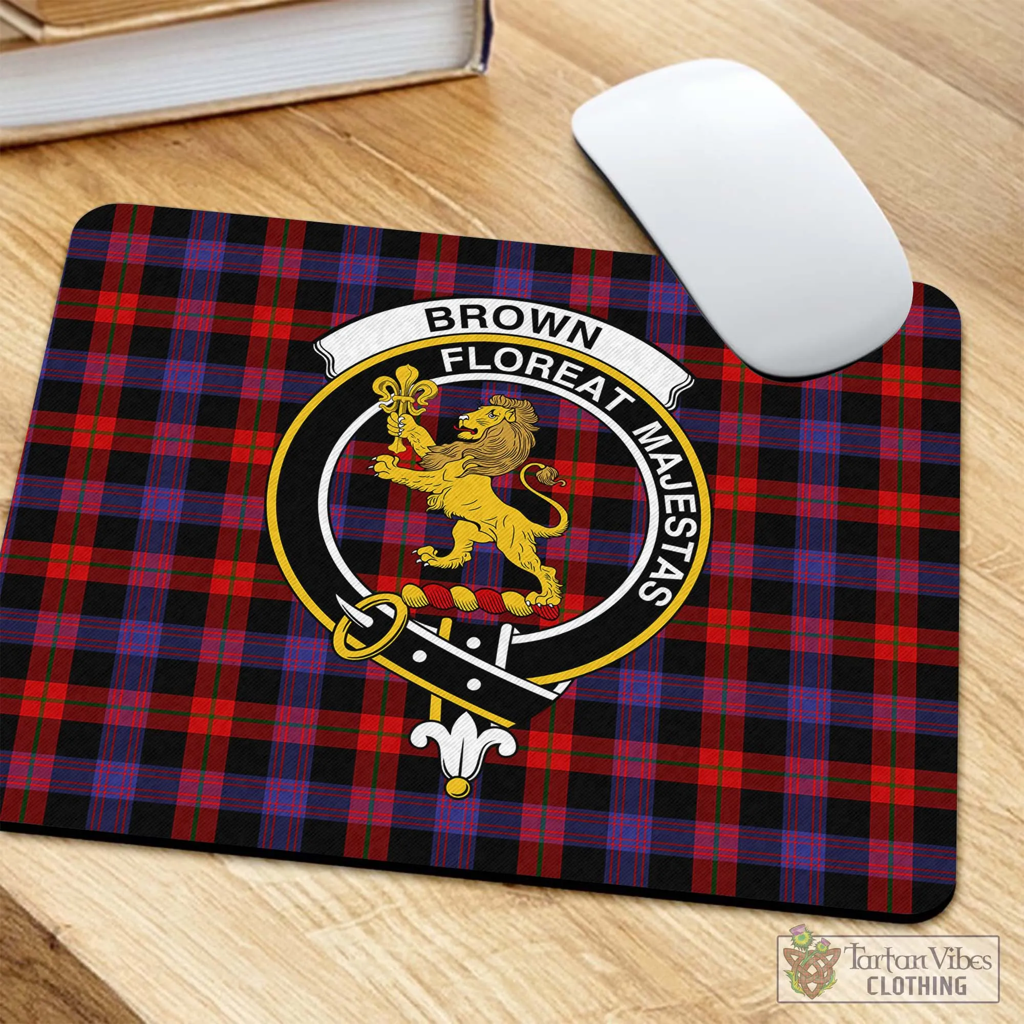 Brown (Broun) Tartan Mouse Pad with Family Crest