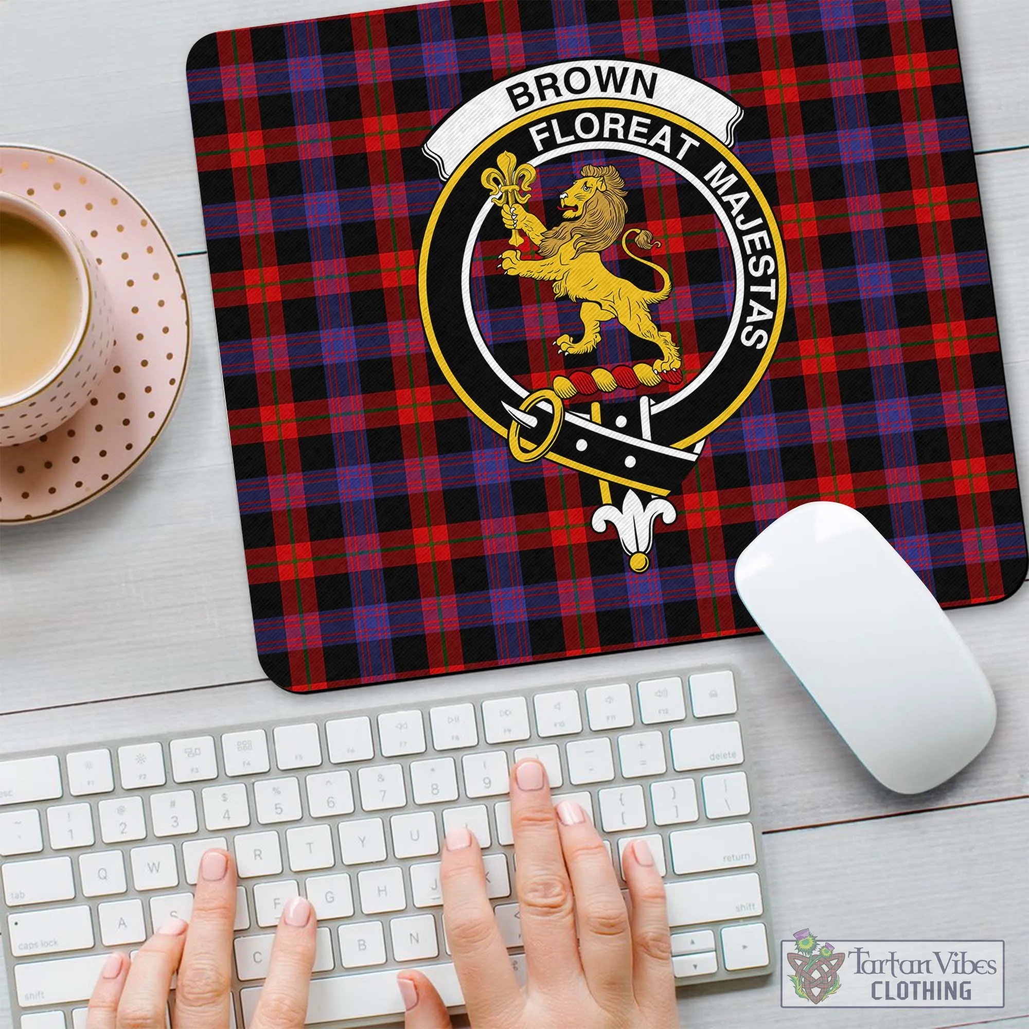 Brown (Broun) Tartan Mouse Pad with Family Crest