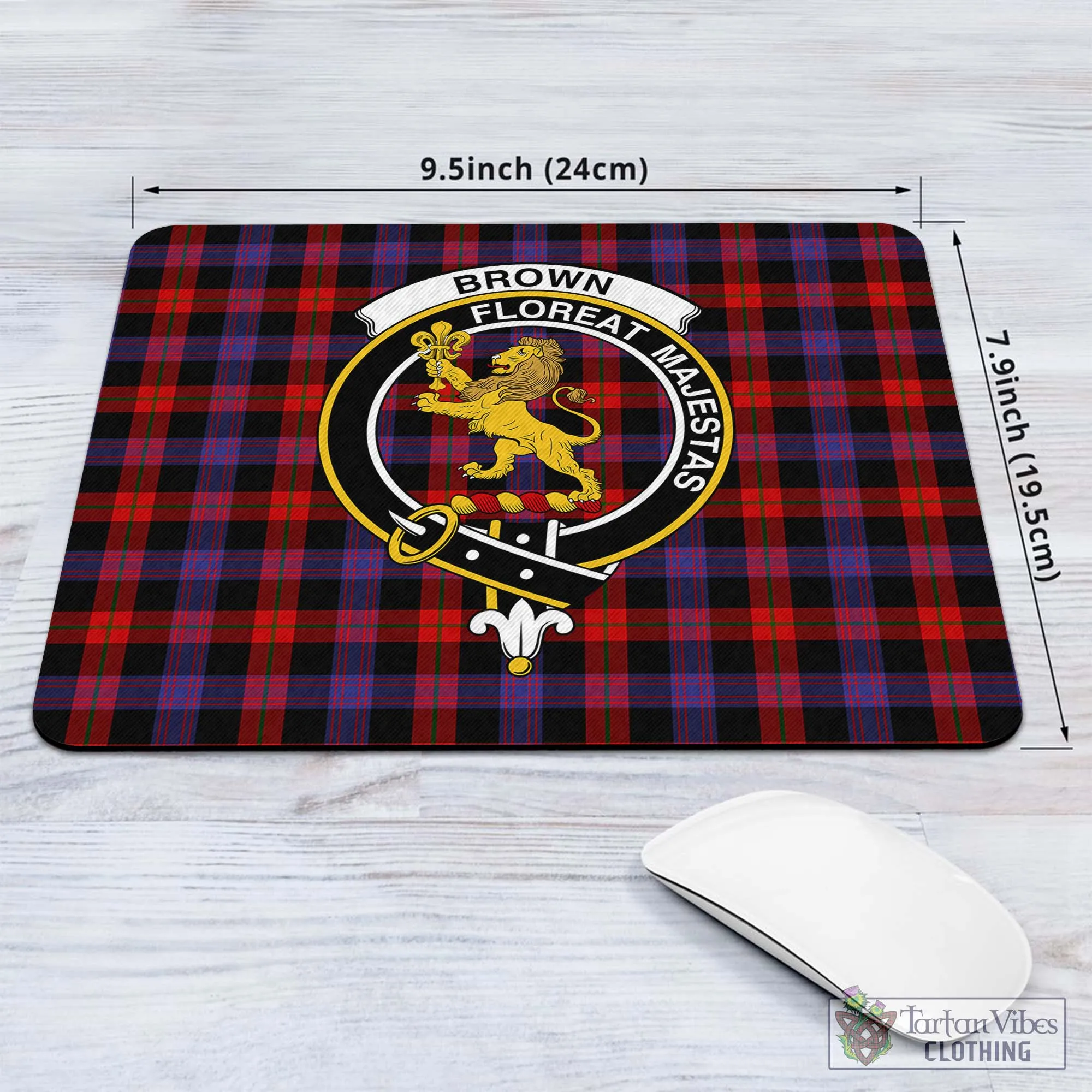 Brown (Broun) Tartan Mouse Pad with Family Crest