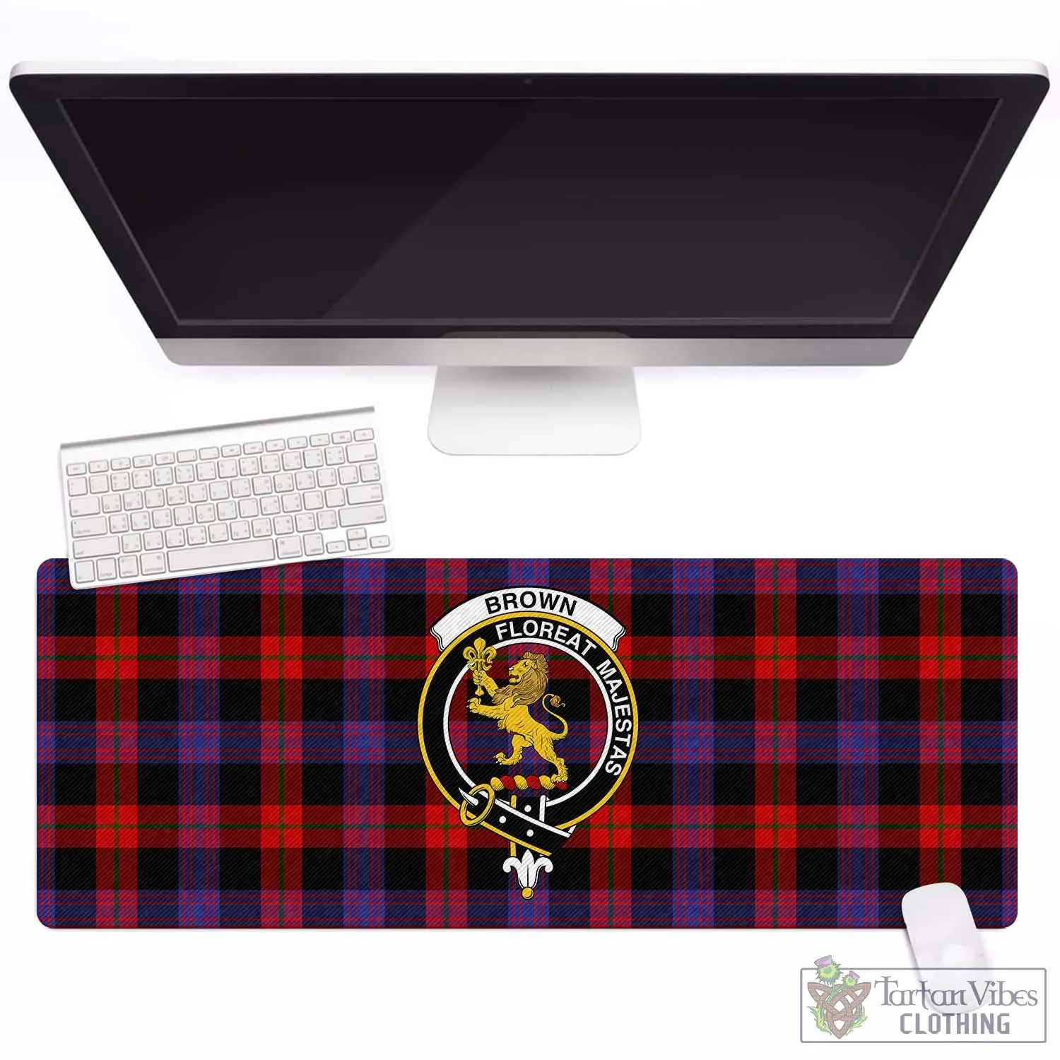 Brown (Broun) Tartan Mouse Pad with Family Crest