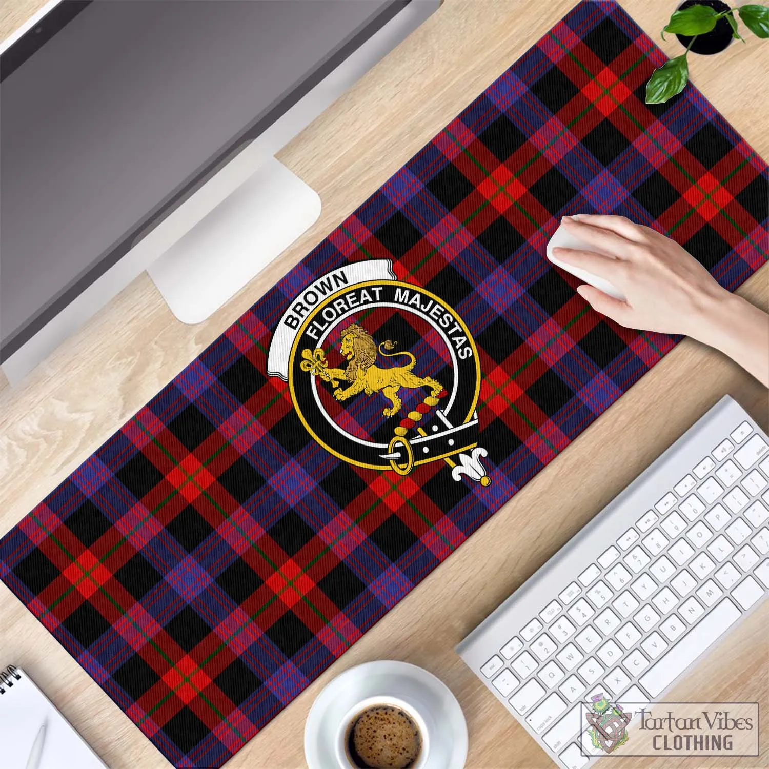 Brown (Broun) Tartan Mouse Pad with Family Crest