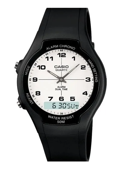 CASIO ANALOGUE / DIGITAL WATCH BLACK RESIN BAND AW90H-7B