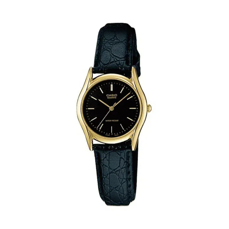 Casio LTP-1094Q-1ARDF Black Leather Strap Watch for Women