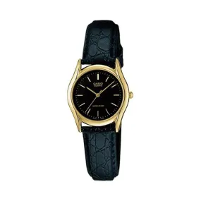 Casio LTP-1094Q-1ARDF Black Leather Strap Watch for Women