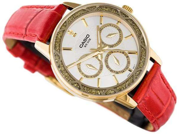 Casio LTP-2087GL-4AVDF Red Leather Strap Watch for Women