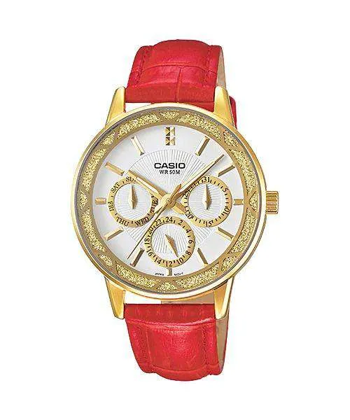 Casio LTP-2087GL-4AVDF Red Leather Strap Watch for Women