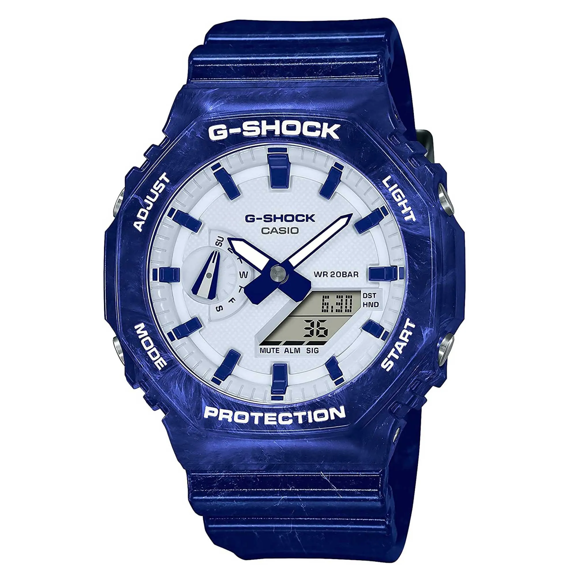 Casio Men's Quartz Watch - G-Shock White Ana-Digi Dial Blue Resin Strap | GA2100BWP-2A