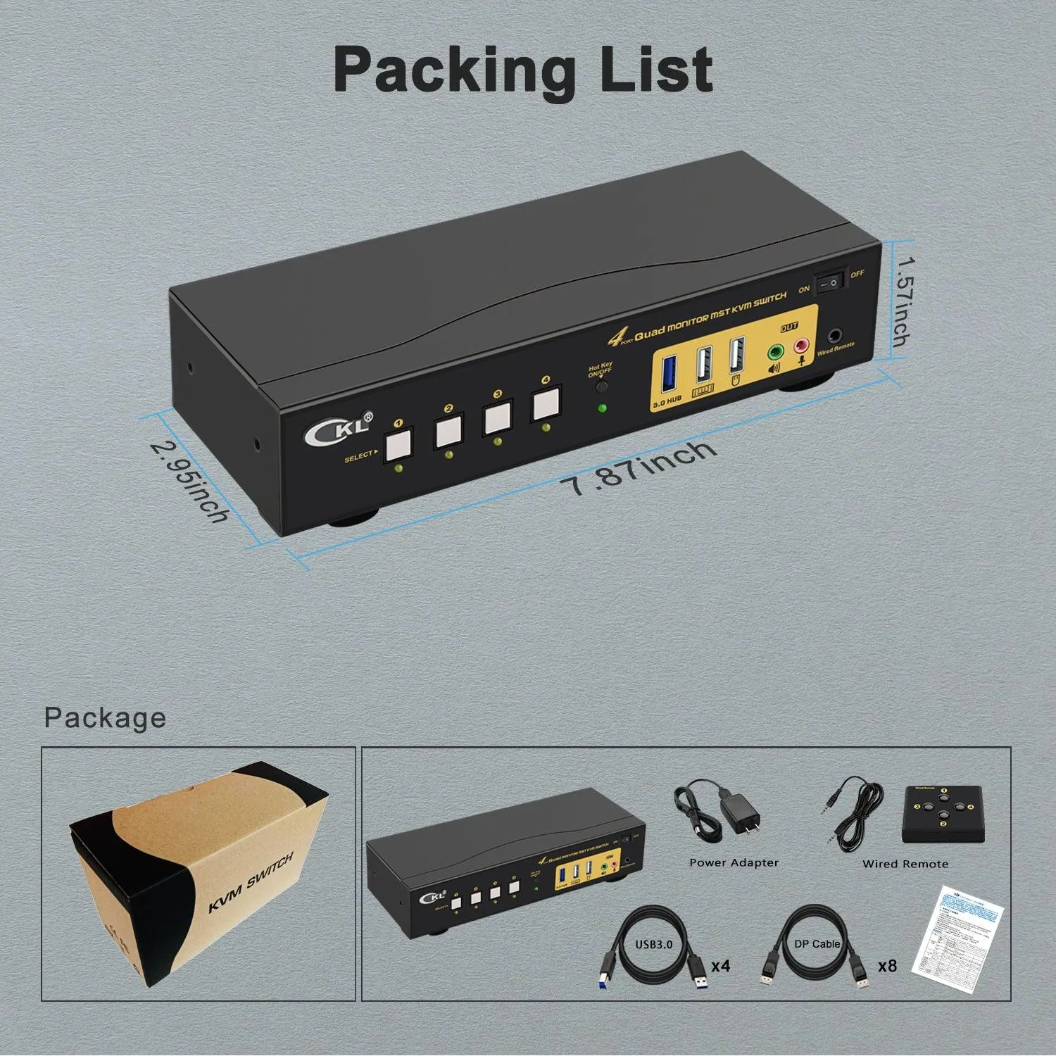 CKL 4 Port KVM Switch Quad Monitor DisplayPort 4K 60Hz for 4 Computers 4 Monitors, 2 DP Input to 2 DP  2 HDMI  Outputs for Each PC via DP 1.4 MST (644DH-MST)