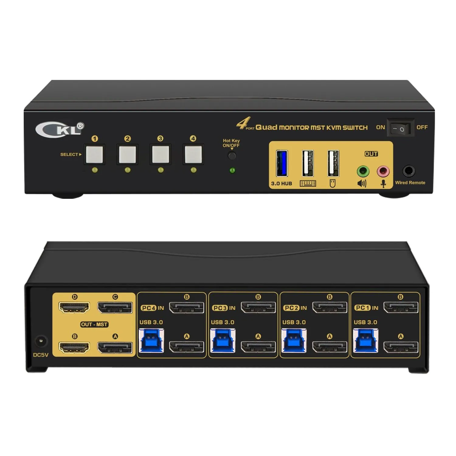 CKL 4 Port KVM Switch Quad Monitor DisplayPort 4K 60Hz for 4 Computers 4 Monitors, 2 DP Input to 2 DP  2 HDMI  Outputs for Each PC via DP 1.4 MST (644DH-MST)