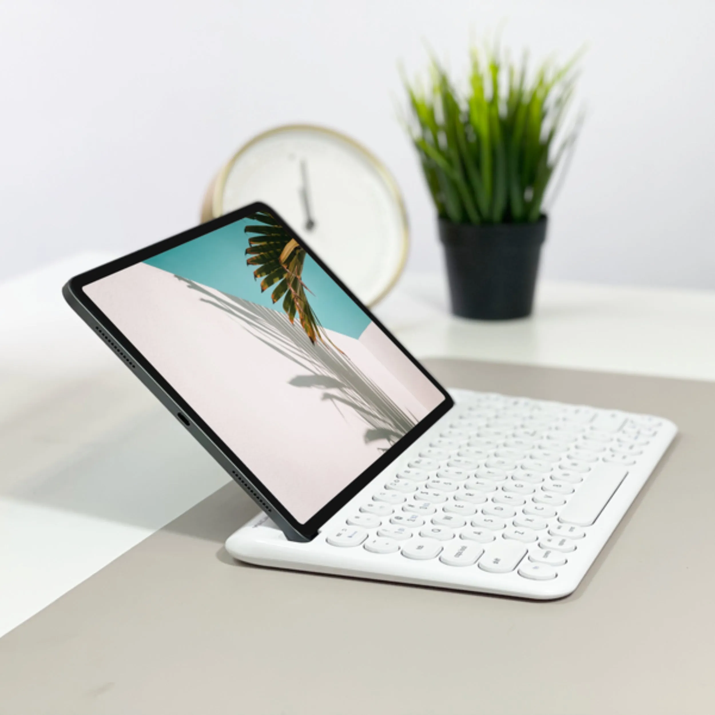 Compact Bluetooth Keyboard for Mac with iPhone or iPad Holder (White)