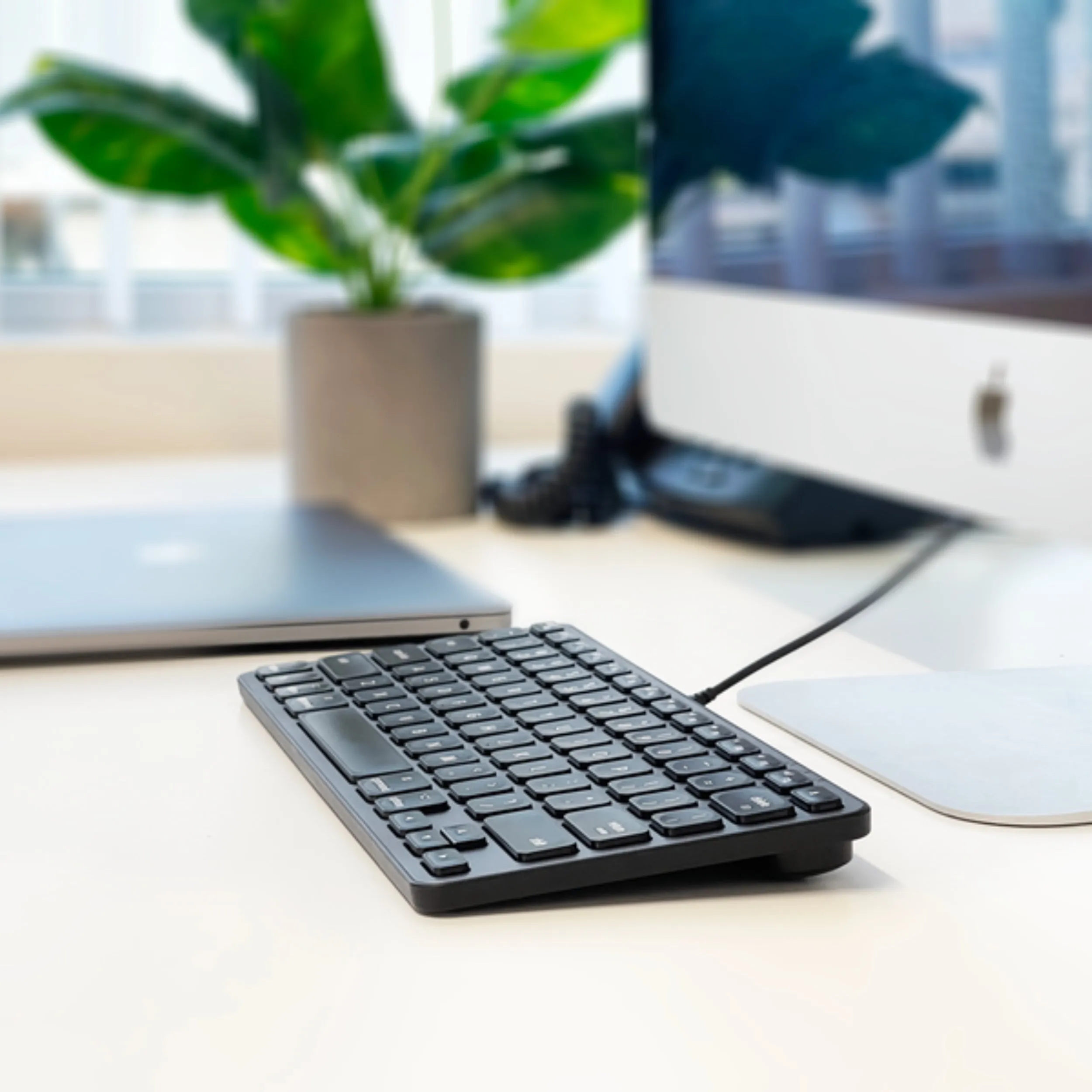 Compact Wired Keyboard with USB hub ports & Dual USB C / A