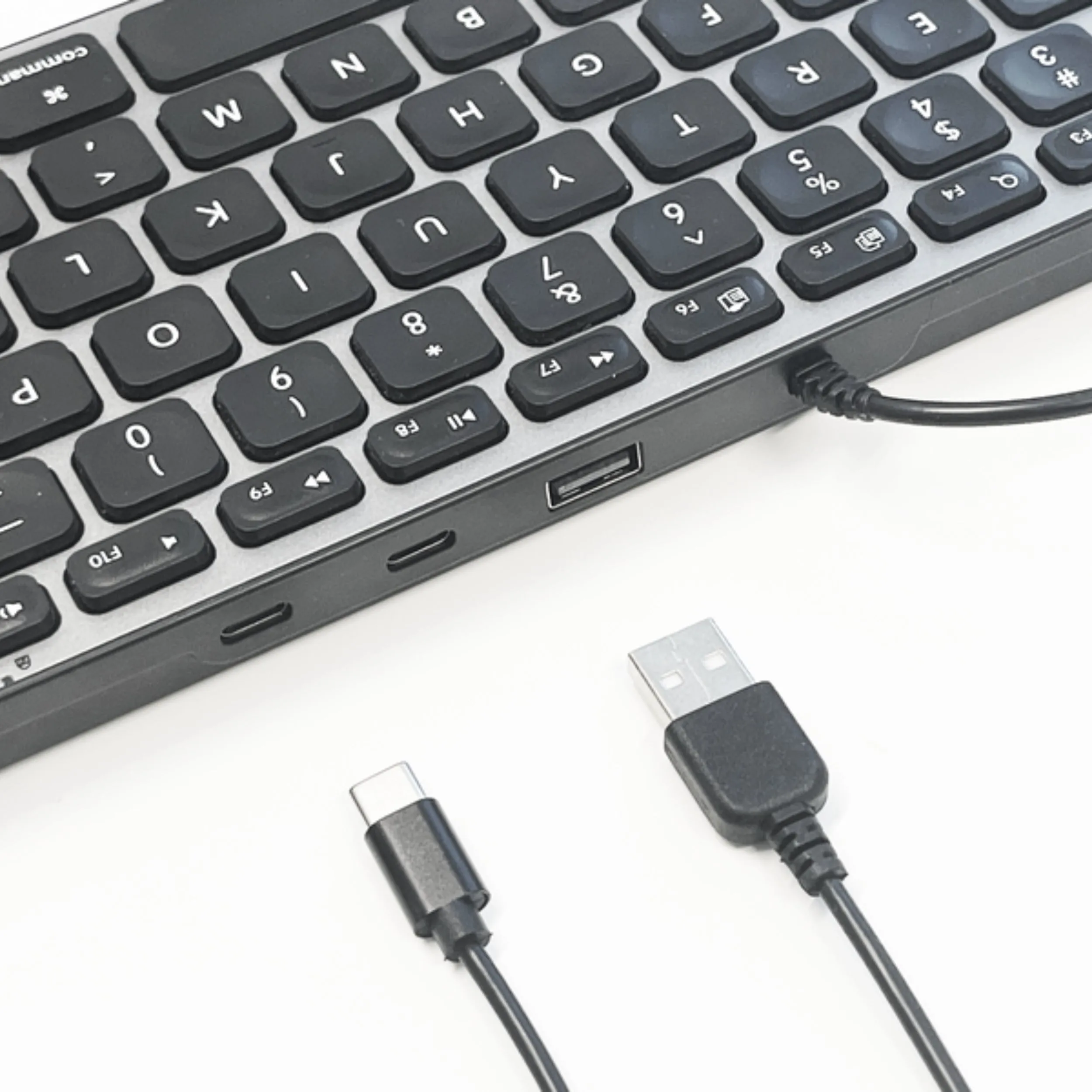 Compact Wired Keyboard with USB hub ports & Dual USB C / A