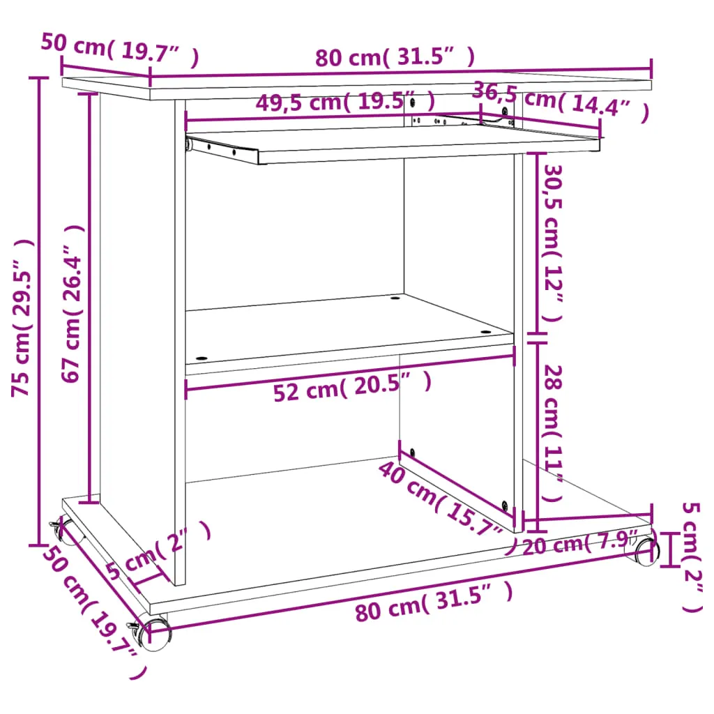 Computer Desk High Gloss White 80x50x75 cm Engineered Wood