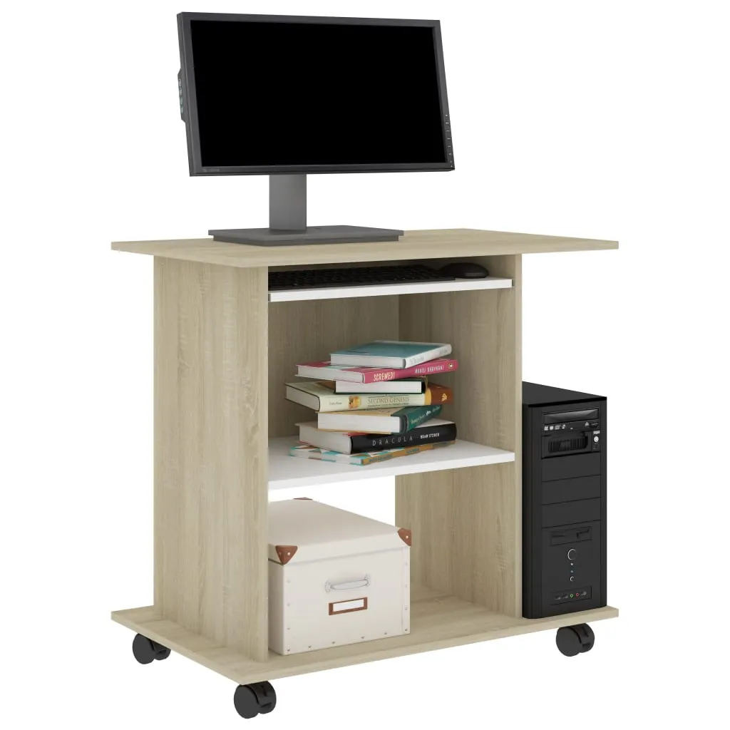 Computer Desk White and Sonoma Oak 80x50x75 cm Engineered Wood