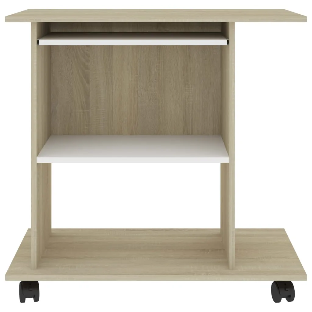 Computer Desk White and Sonoma Oak 80x50x75 cm Engineered Wood