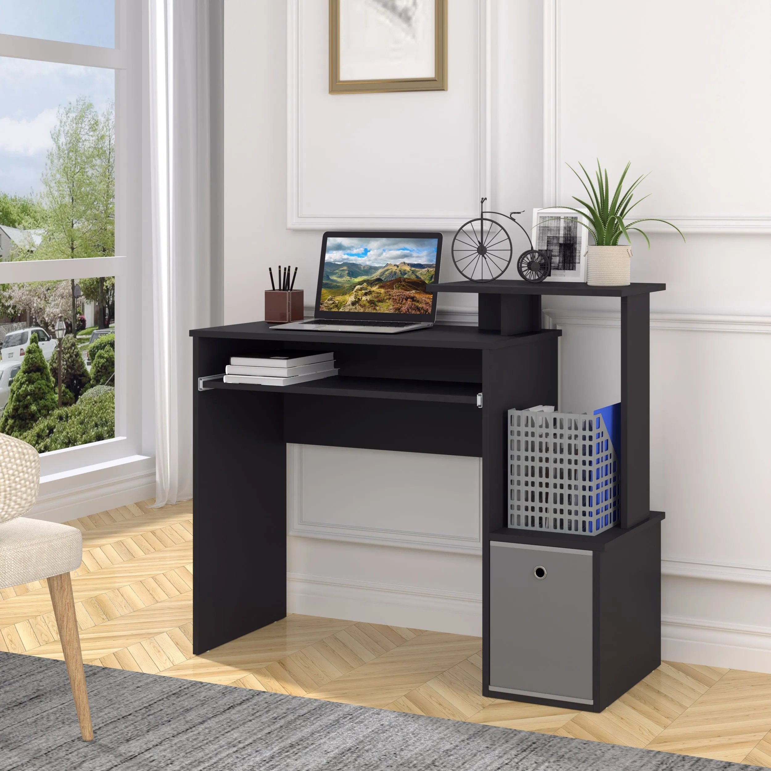 Computer Desk with Sliding Keyboard Tray Storage Drawer Shelf Home Office Workstation Black