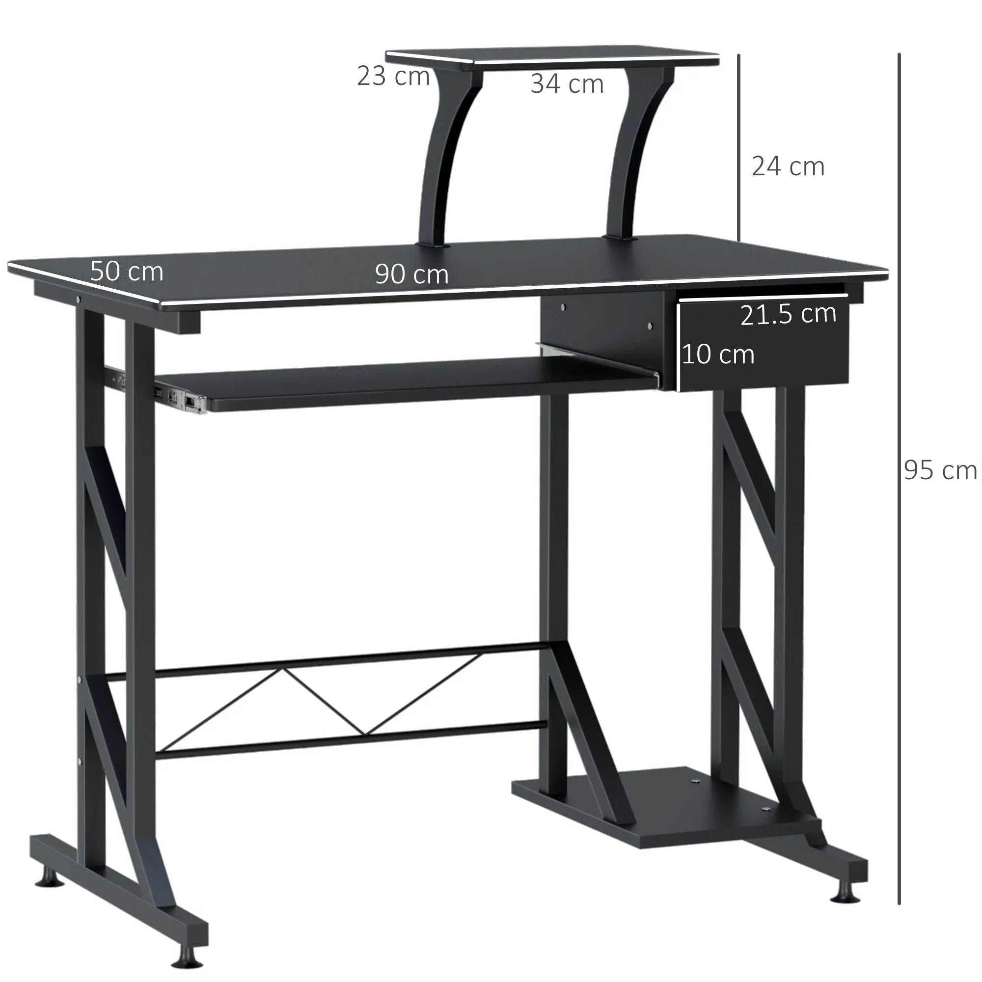 Computer PC Desk Table with Display Stand, Sliding Keyboard Tray Drawer and Host Box Shelf Home Office Workstation Gaming Black