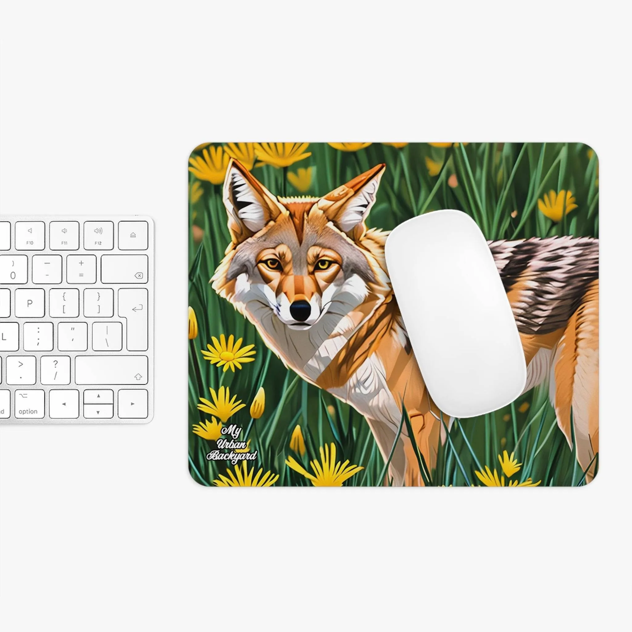 Coyote with Flowers, Computer Mouse Pad - for Home or Office