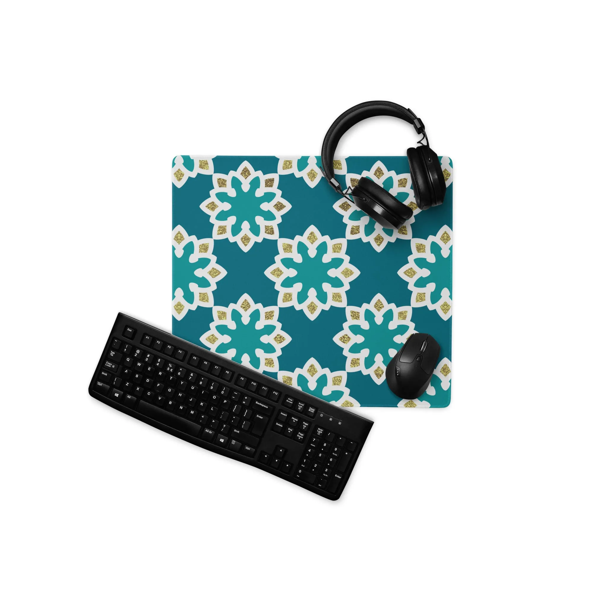 Desk Pad - Arabesque Flower in Aqua