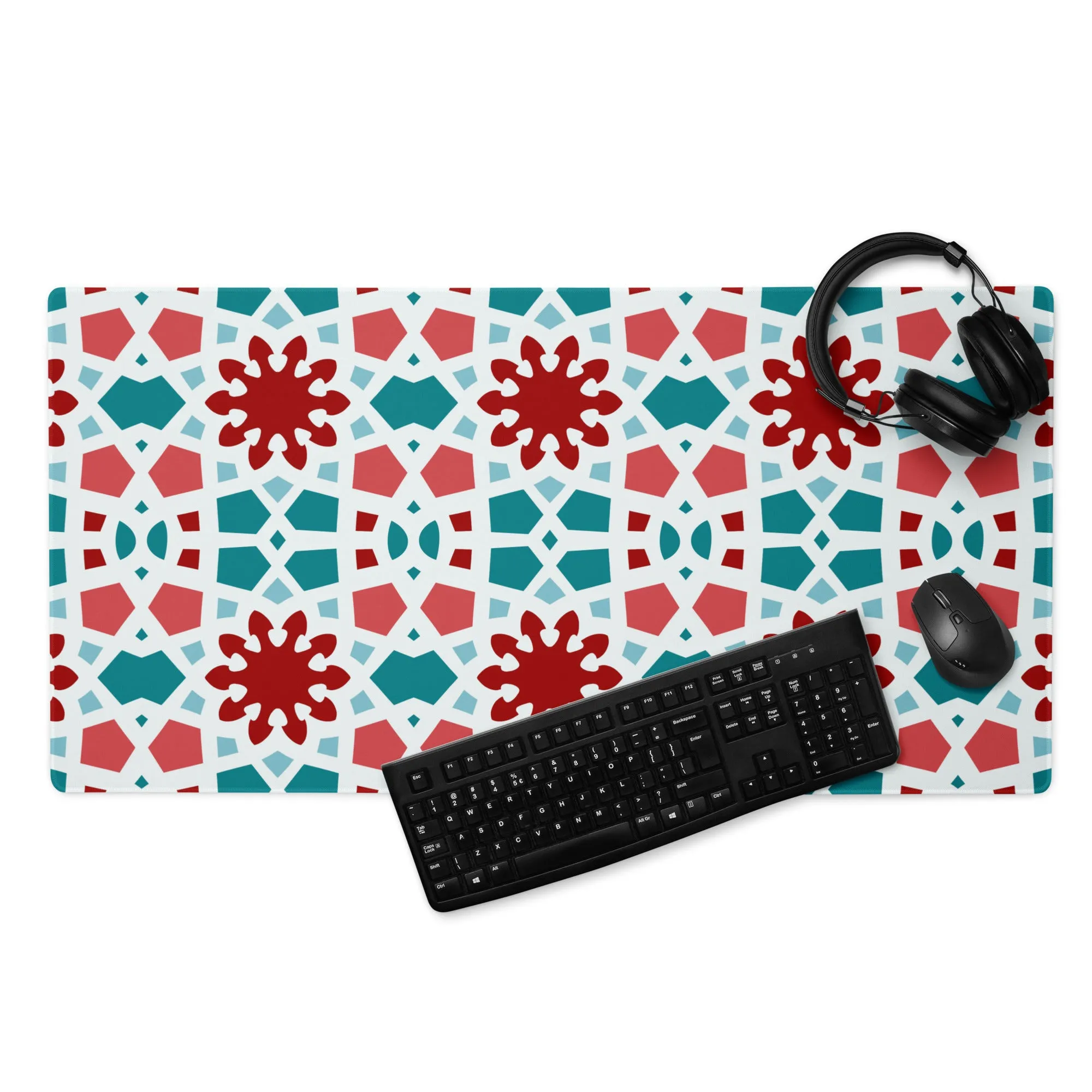 Desk Pad - Geometric Arabesque in Red and Teal