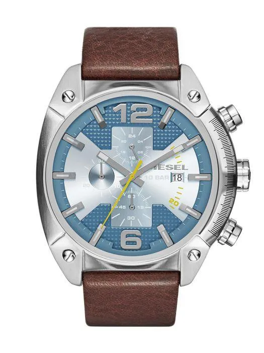 Diesel DZ4340 Overflow Grey Dial Brown Leather Strap Watch