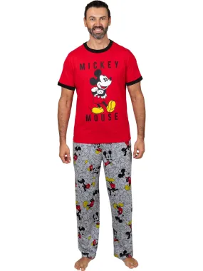 Disney Classic Mickey Mouse Men's Pajama Red Tee and Lounge Pant Set