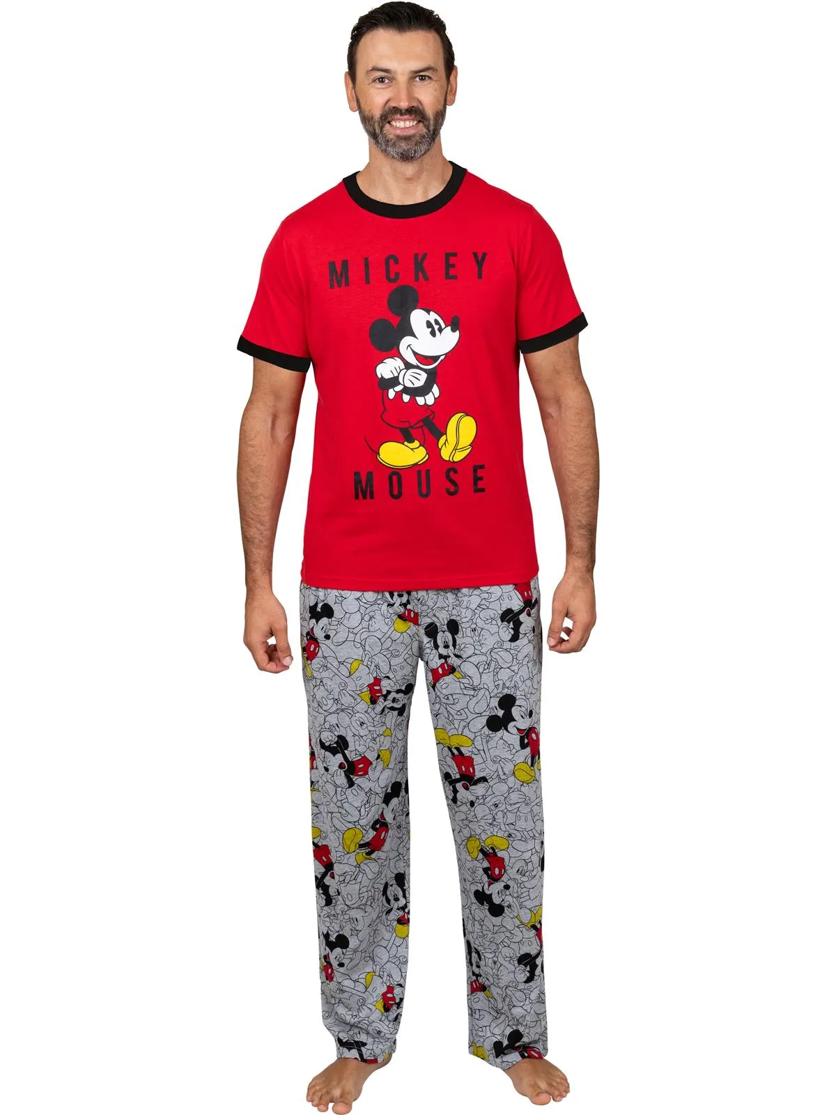 Disney Classic Mickey Mouse Men's Pajama Red Tee and Lounge Pant Set