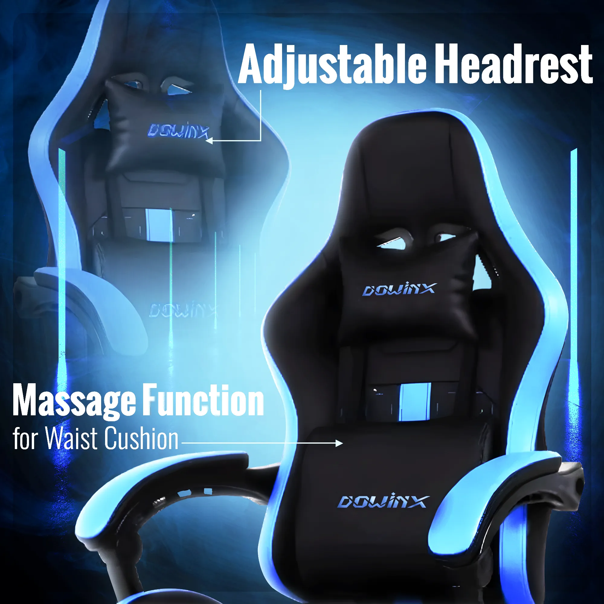 Dowinx Computer Gaming Office Chair | Adjustable Headrest | Massage Function for Waist Cushion | Supports up to 150KGS | PVC leather | steel frame